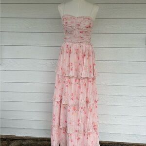 Full length Pink Floral Strapless Dress